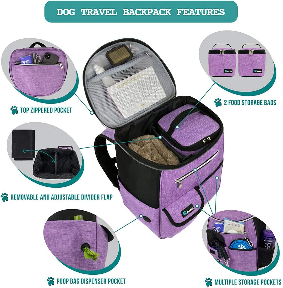 Dog Travel Backpack 27L Airline Approved Pet Supplies Bag, Purple