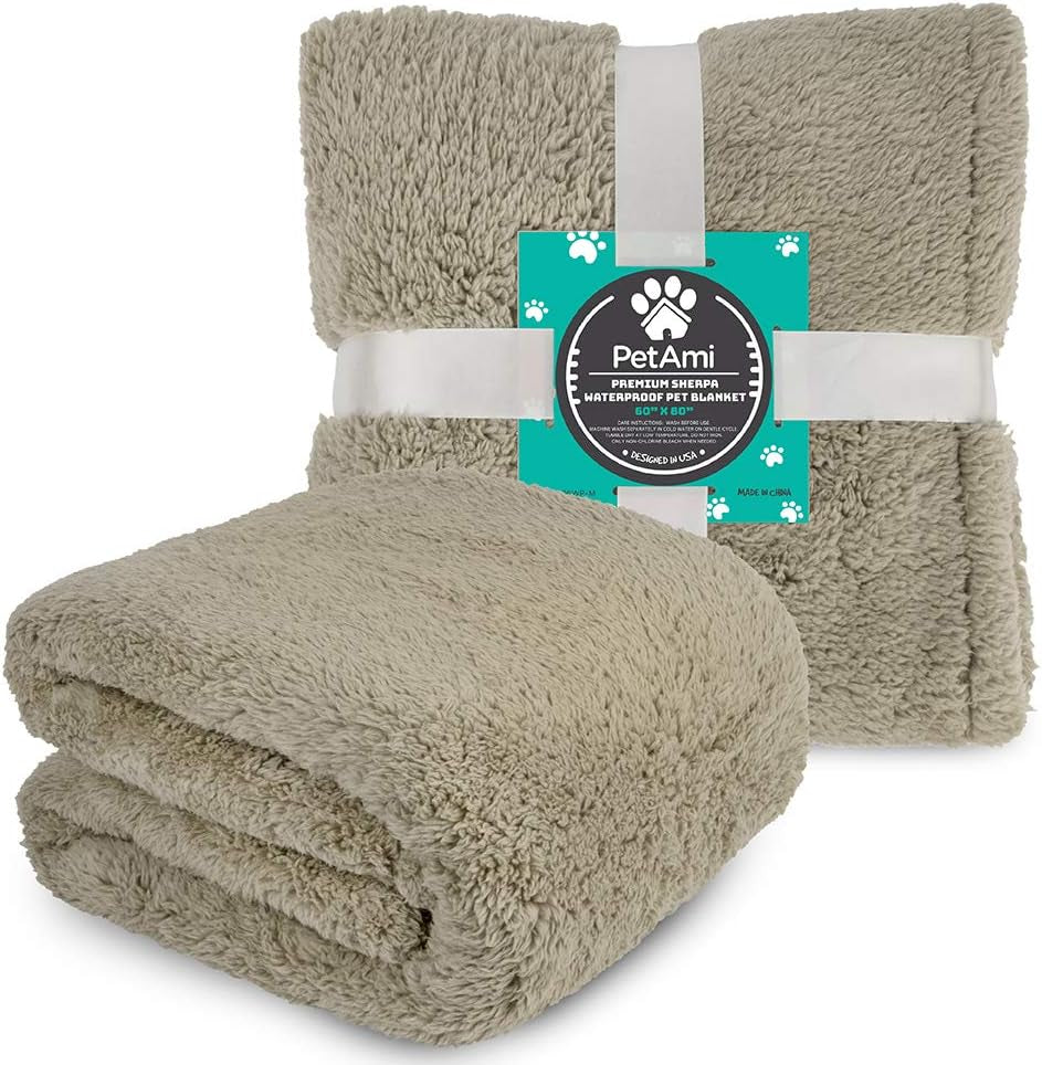 Fluffy Sherpa Waterproof Dog Blanket for Large Pet Cat, 60X80, Taupe