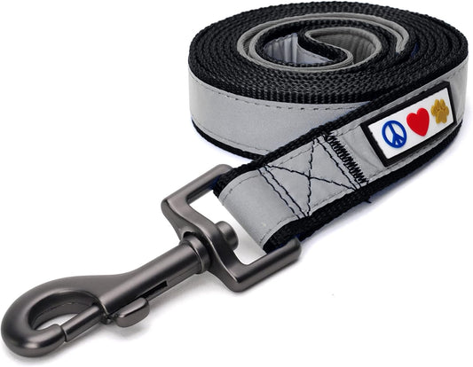 Black Dog Leash 6 Ft Custom ID Lead for Dogs & Puppies Reflective Comfortable Padded Handle Embroidered Name & Phone Number