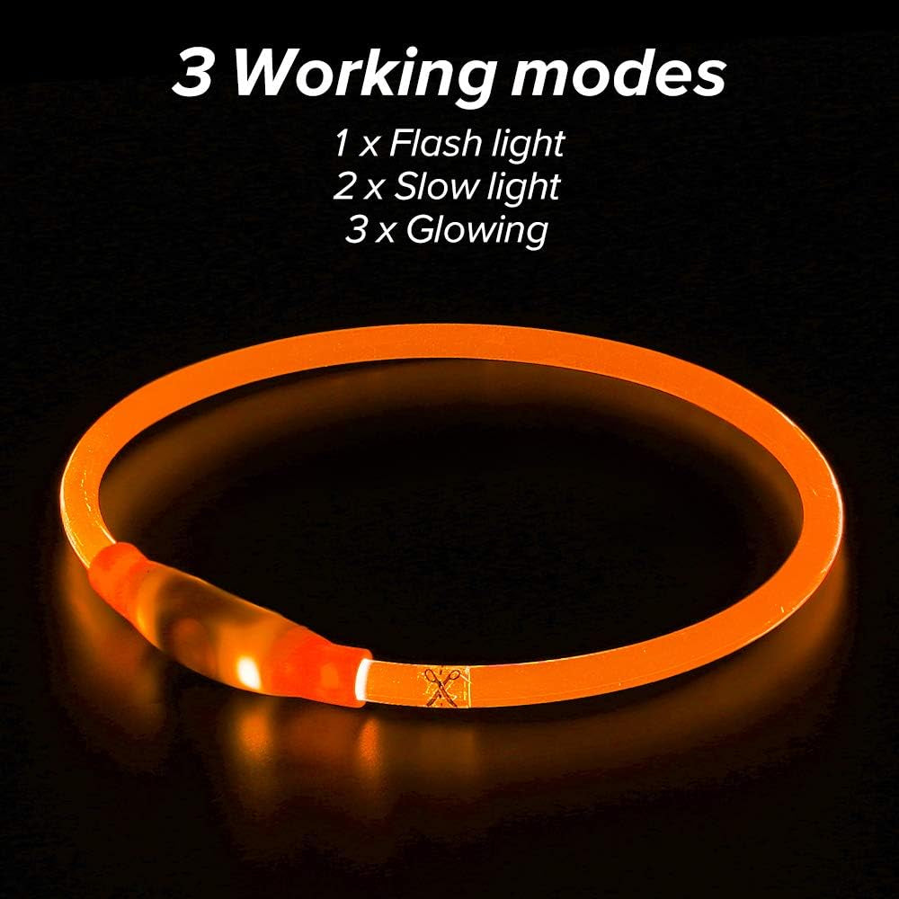 LED Dog Collar, USB Rechargeable Glow Lighted up Collar, Orange