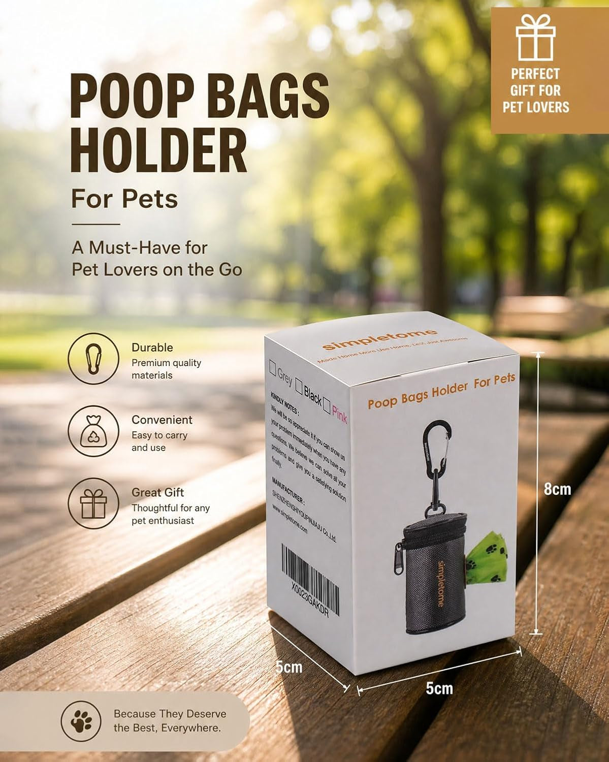 1680D Oxford Dog Poop Bag Holder with Clip for Leash or Belt, Dark Gray