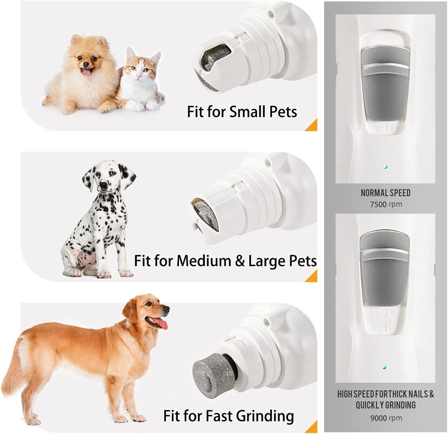 Pet Nail Grinder with LED Light & 2 Grinding Heads, 2-Speed Low Noise