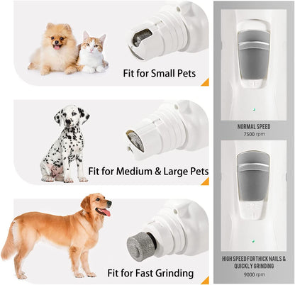 Pet Nail Grinder with LED Light & 2 Grinding Heads, 2-Speed Low Noise